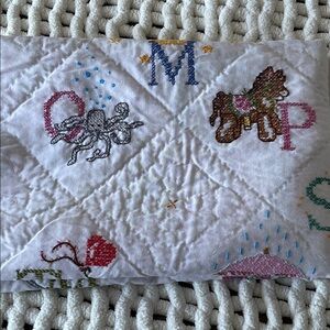 Handmade,reversible,embroidered,Vintage, Colorful Alphabet Quilt. 35x44 in. EUC